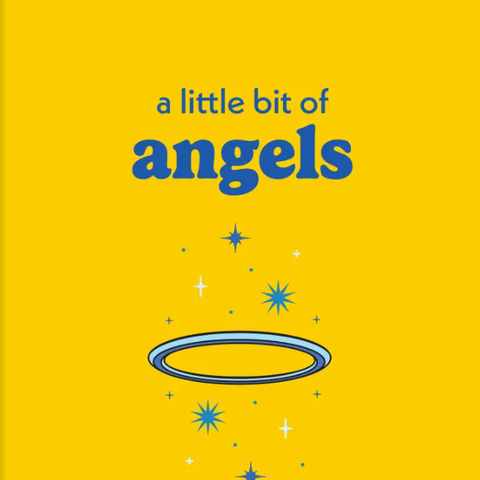A book cover for 'a little bit of angels' by Elaine Clayton, featuring a bright yellow background with blue and black text and a simple halo illustration.