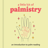 Book cover of 'A Little Bit of Palmistry' by Cassandra Eason with a hand illustration on a yellow background.