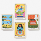 Four illustrated reading-themed cards arranged on a light gray background: 'The Beach Read,' 'The Children's Book,' 'The Classics,' and 'The Audiobook.' The cards feature colorful flat illustrations with borders and title labels at the bottom.