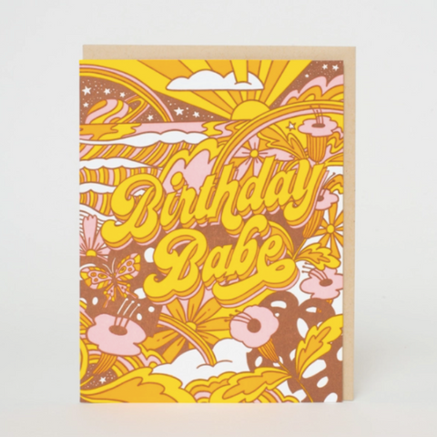 Birthday Babe Psychedelic Letterpress Greeting Card