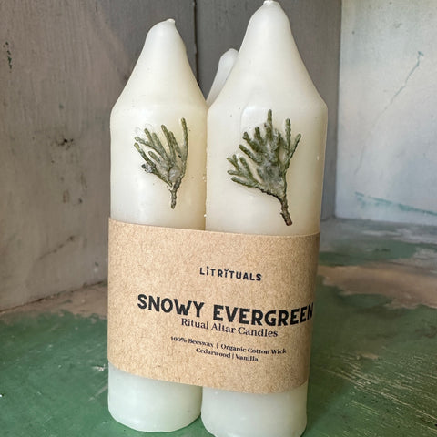Snowy Evergreen Beeswax Altar Candle