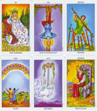A 6x2 grid of illustrated tarot cards with English titles: III The Empress, XII The Hanged Man, Seven Wands, Ten Cups, Ace Swords, and Queen of Pentacles, shown on a white background.
