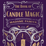 The Book of Candle Magic by Madame Pamita, featuring a dark purple cover with ornate silver and gold decorative borders, a central candle illustration, and gold title text.