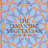 Front cover of the book 'The Levantine Vegetarian' by Salma Hage, published by Phaidon. The cover features a light blue background with an intricate geometric pattern of interlocking orange and purple loops, with black serif text for the title and author name.