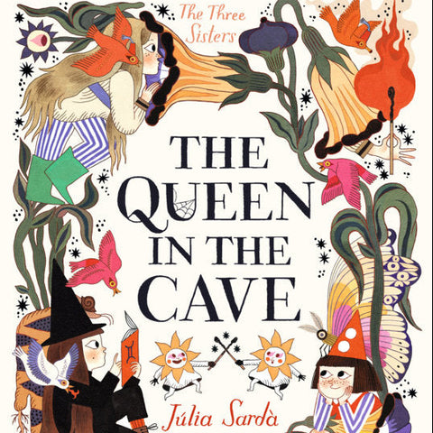 Book cover of 'The Queen in the Cave' with colorful illustrations and text.