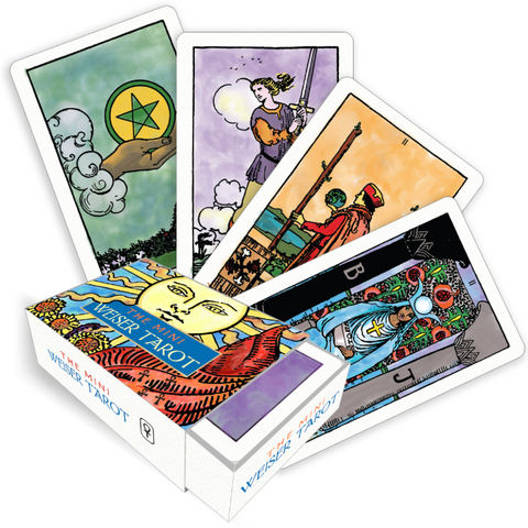 Set of tarot cards with colorful illustrations on a white background