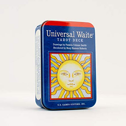 Universal Waite Tarot Deck packaging with sun design on a white background