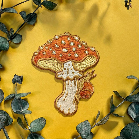 Mushroom and Snail Embroidered Patch